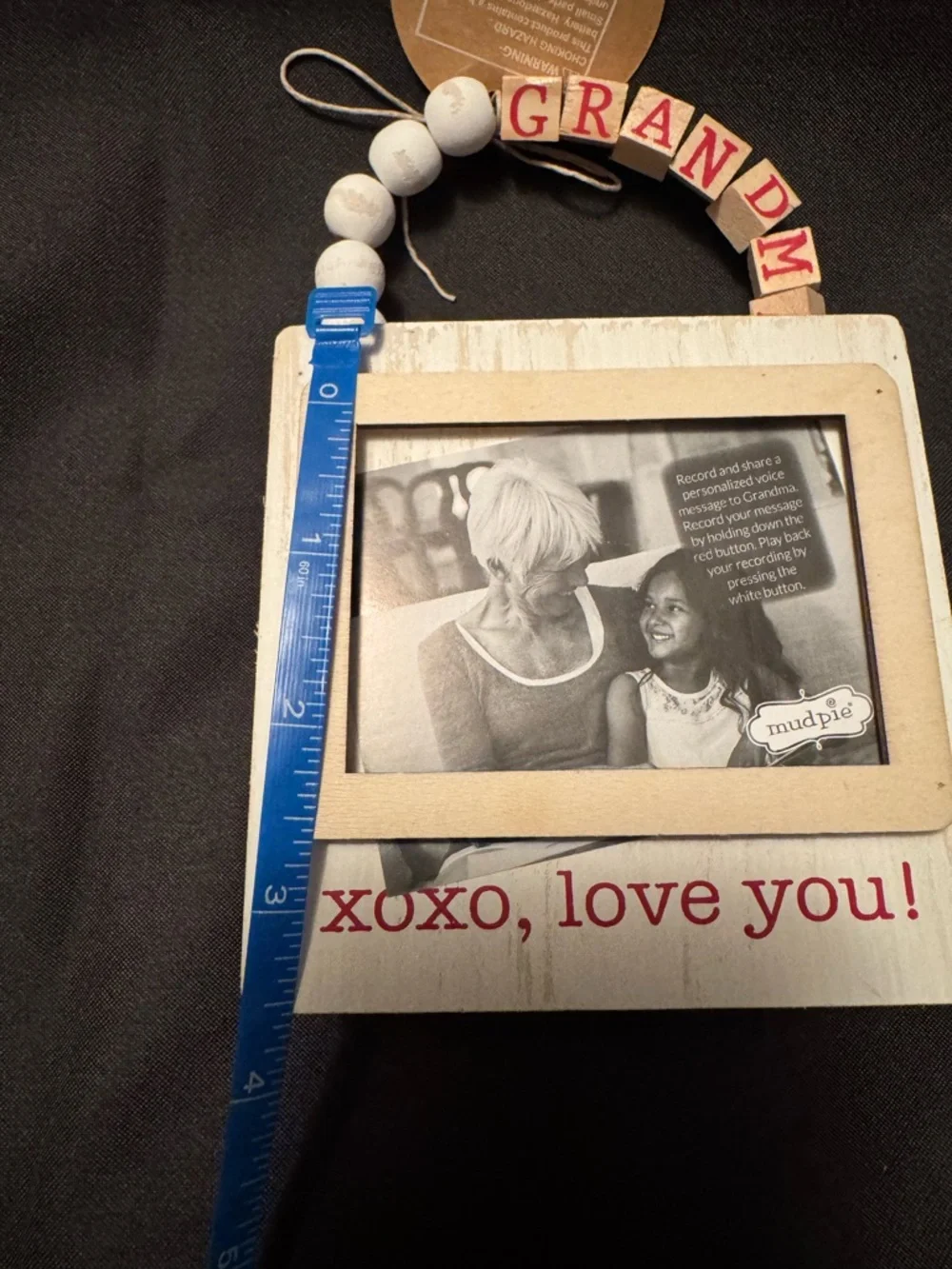 Mud Pie Grandma Recordable Photo Ornament Wooden Beaded Farmhouse Frame Gift